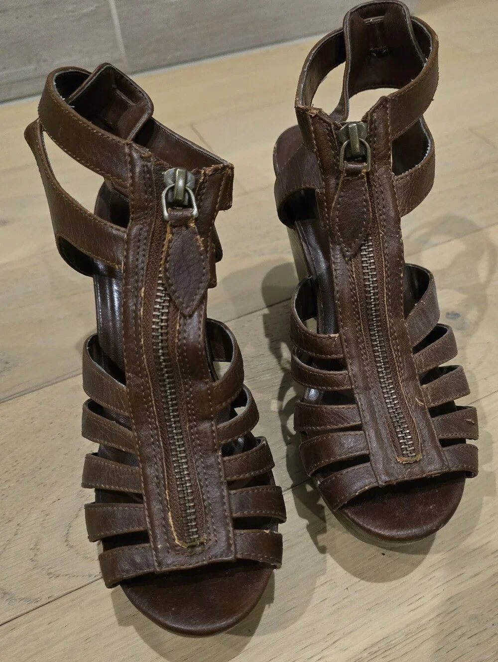 Target Brown Strappy Front-Zip Women’s Heeled Sandals Platform